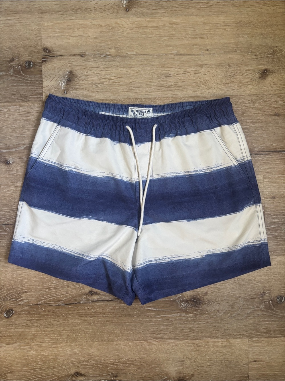Men’s American Eagle AE 5.5” Blue Striped Swim Trunk